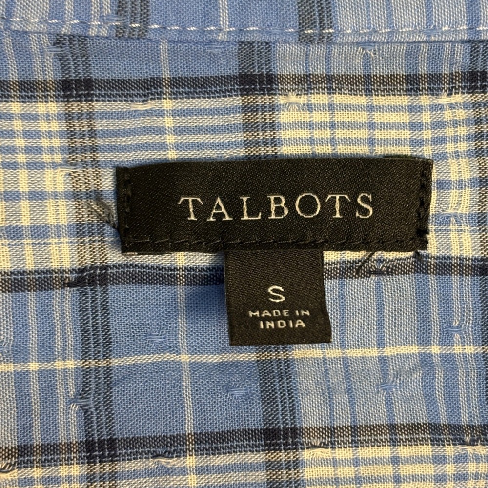 Talbots Plaid Popover Blouse Women's Small Blue 100% Cotton Ruffle Collar Top - Picture 3 of 9